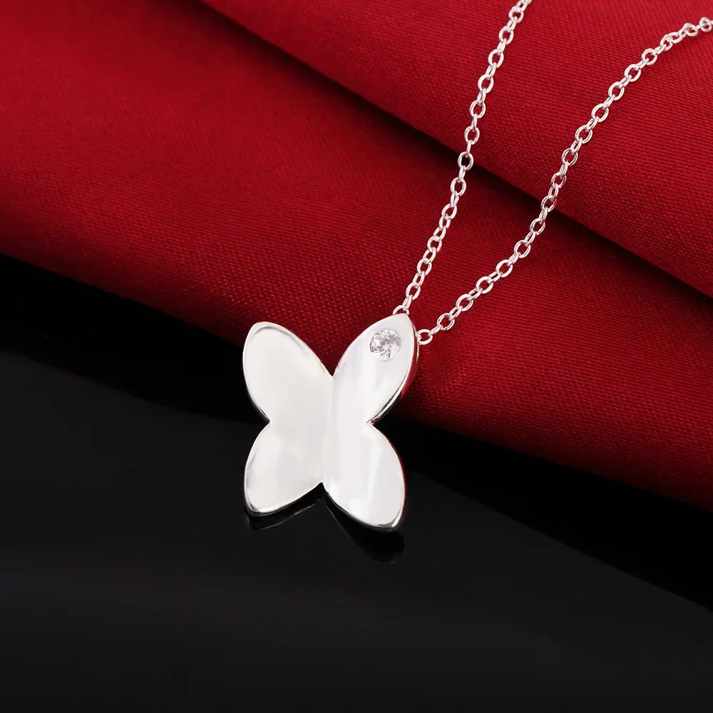 Jewelry Set Silver Jewelry Silver Jewelry Set Crystal Jewelry Set 925 sterling silver Jewelry sets 18 inches crystal butterfly pendant necklace earrings stud for women Fashion Party Gifts