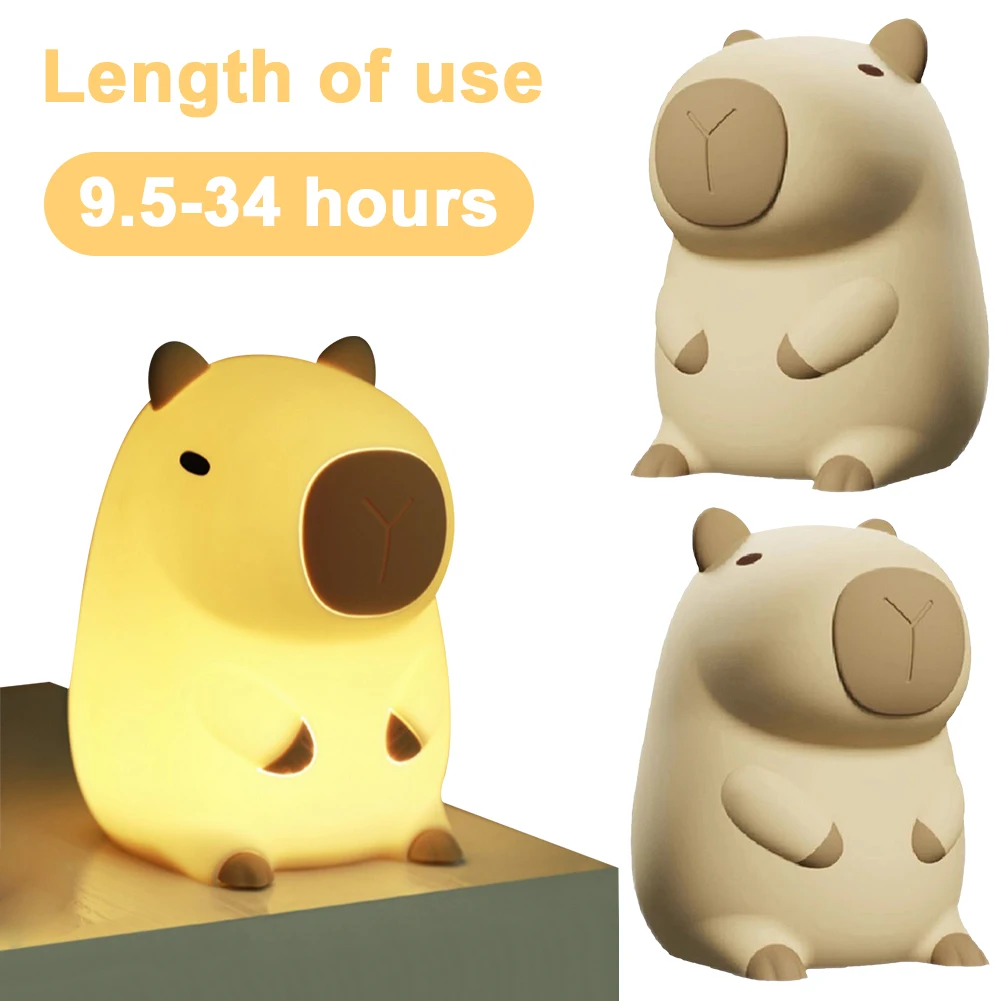 Capybara Night Light Cute Touch Lamp 2 Gear Silicone Sleeping Light USB Charging Dimmable Bedside Lamp for Home Bedroom Decor