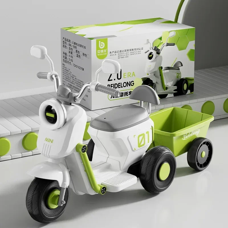 Children Small Electric Motorcycle 2/3/5/6 Three-wheeled with Bucket Boys and Girls Seat Light Music