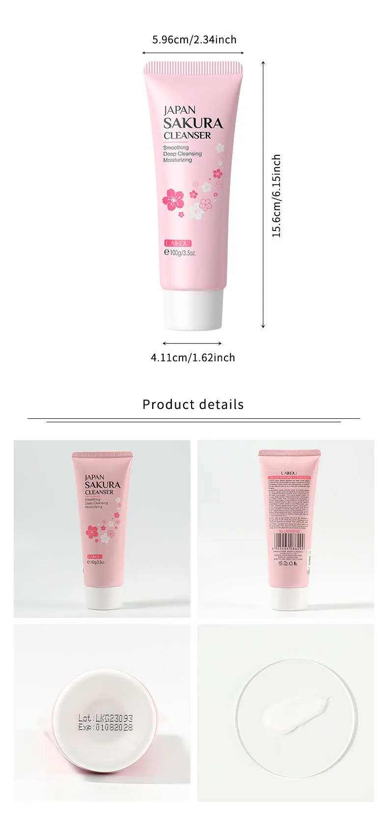 Description Picture 2 of itemLAIKOU Sakura Facial Wash Oil Control Long Lasting Hydration Moisturizing Deep Pore Cleansing Hydrating Cleanser