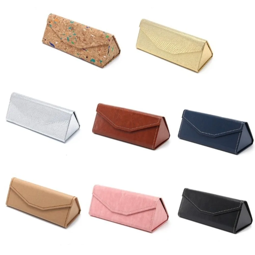 

PU Leather Triangle Sunglasses Box Protective Solid Color Folding Eyewear Case Waterproof Glasses Box Men
