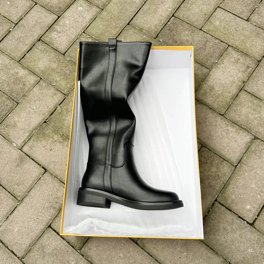 Qutaa 2024 ins Frauen kniehohe Stiefel Leder med Absatz warme