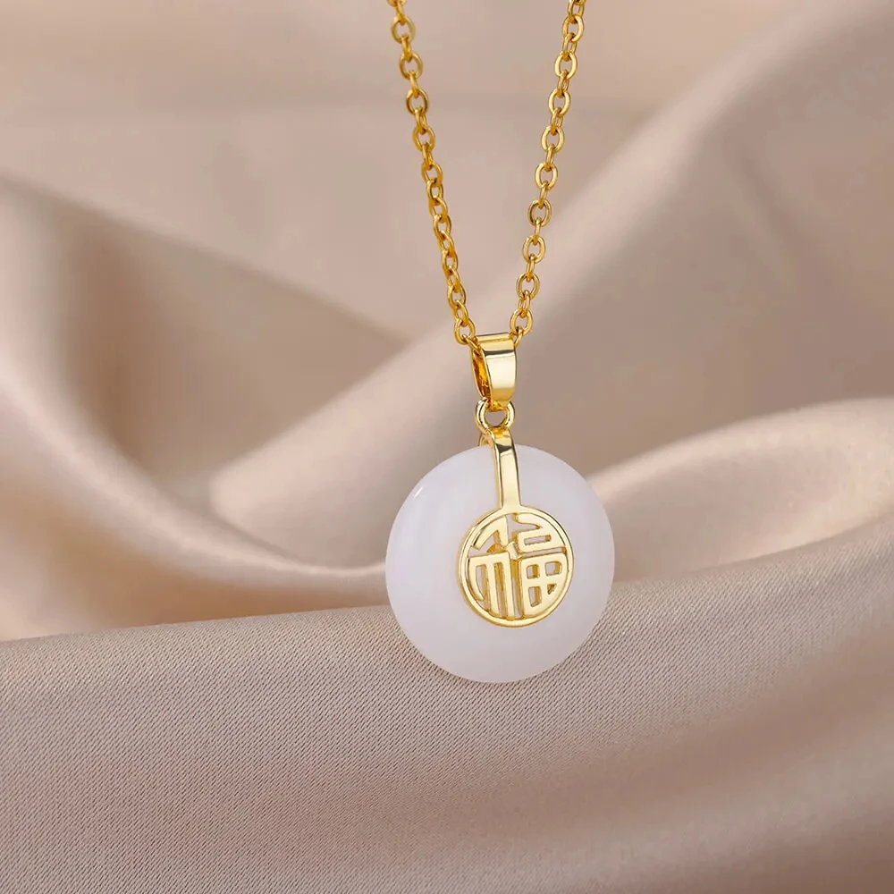 Stone Necklaces Stainless Steel Gold Color
