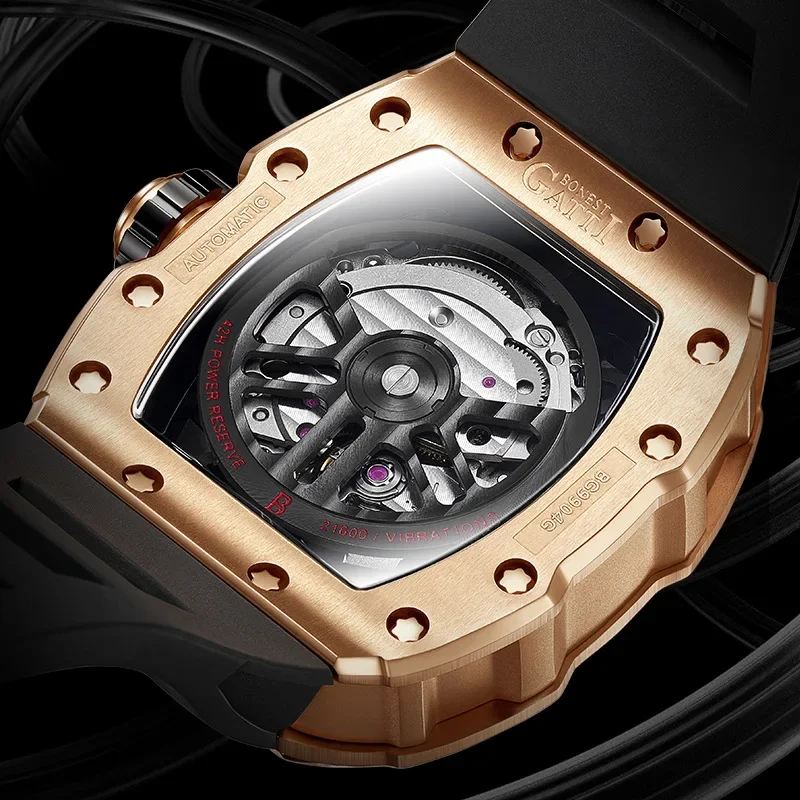 BONEST GATTI Palm Tree Series Fashion Carving Craft Design Waterproof Luminous Mechanical Watch