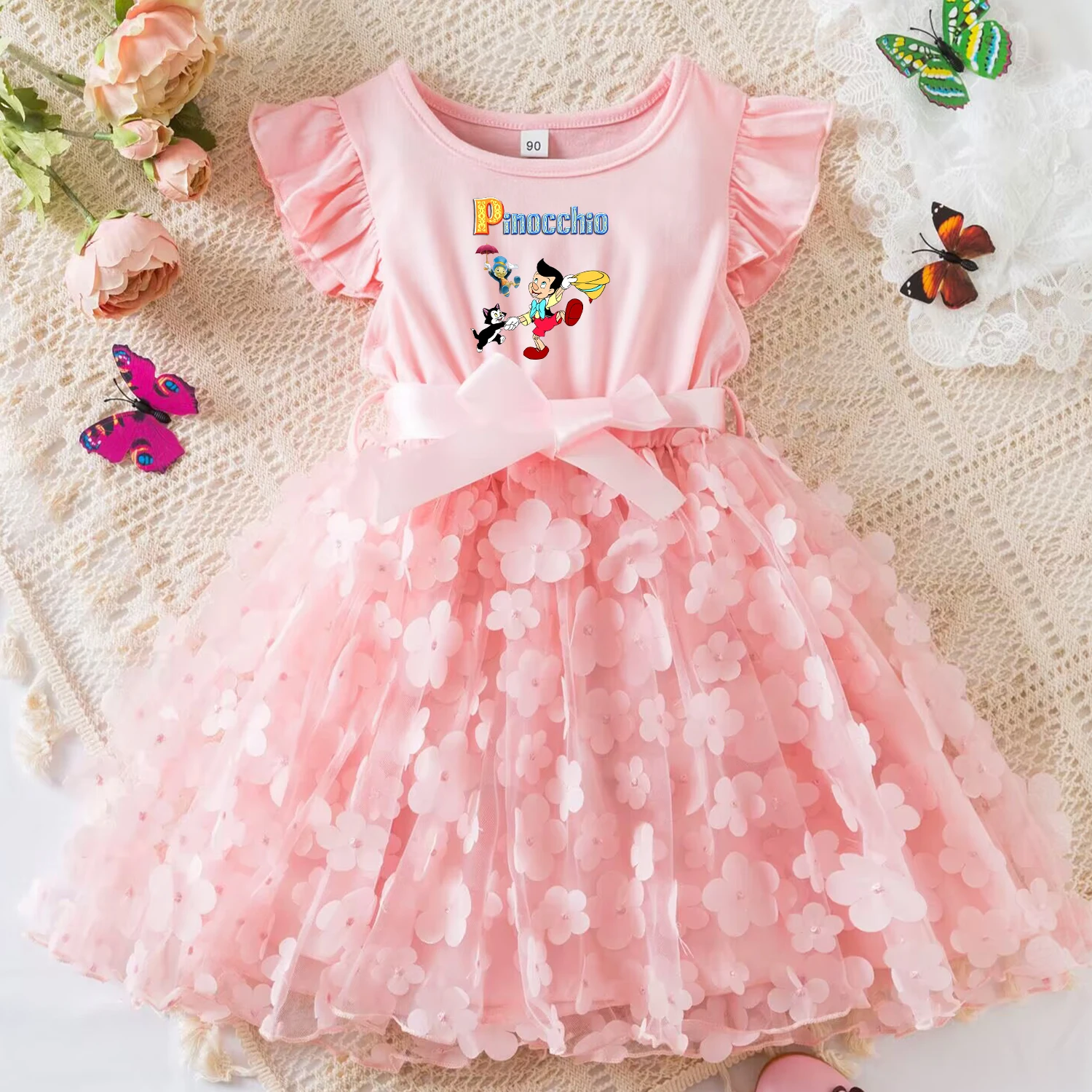 Pinocchio Summer Dress For Kid Abbigliamento Casual 3D Butterfly Cute Baby Girls Princess Dress Abiti Da Festa 2-6 Anni
