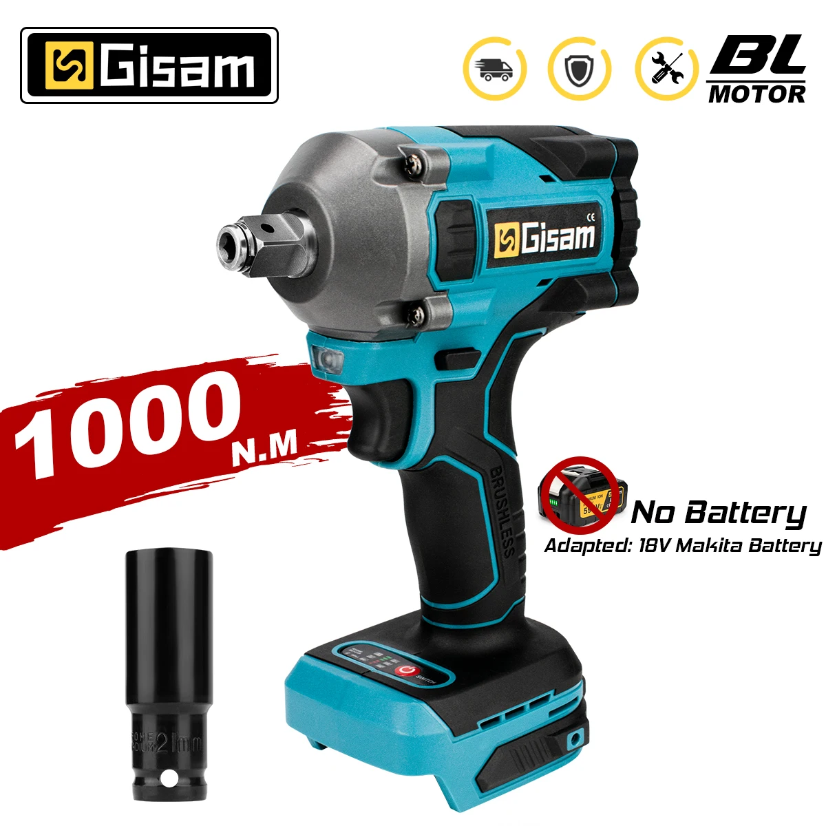 1000N.M Brushless Cordless Electric Impact Wrench Without Battery 1/2 inch Screwdriver Socket Power Tools for Makita 18V Battery