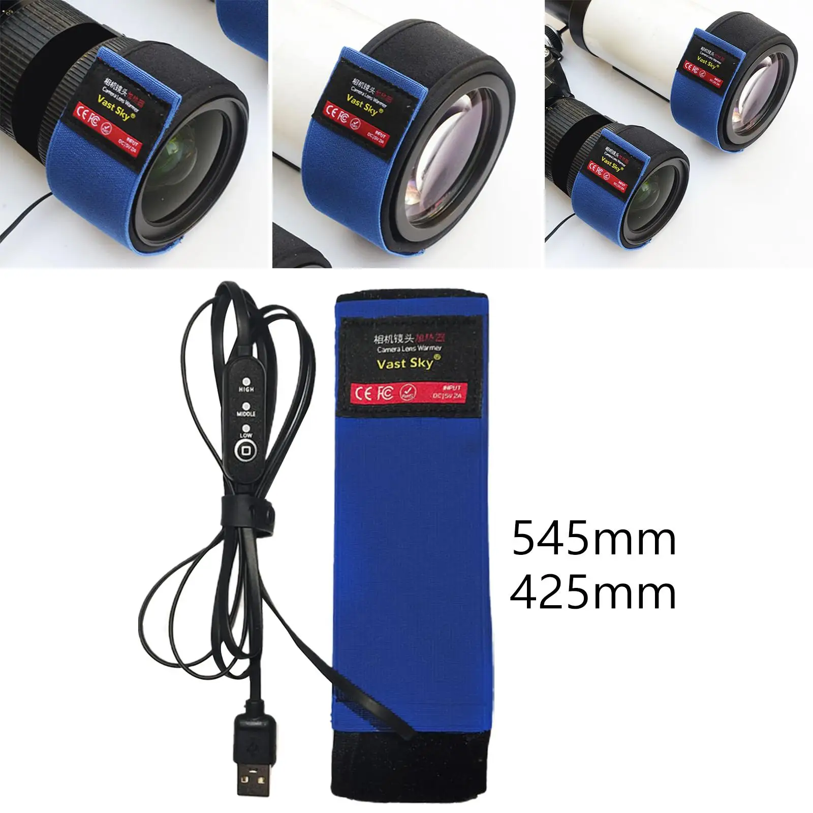 Lens Heater for Telescope Camera Adjustable USB Condensation Prevention Lens Dew