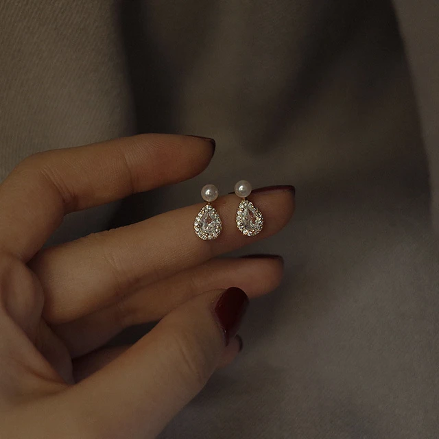 925 Silver Needle Simple Shiny Zircon Earrings Gold Plating Jewelry Crystal Stud Earrings Women