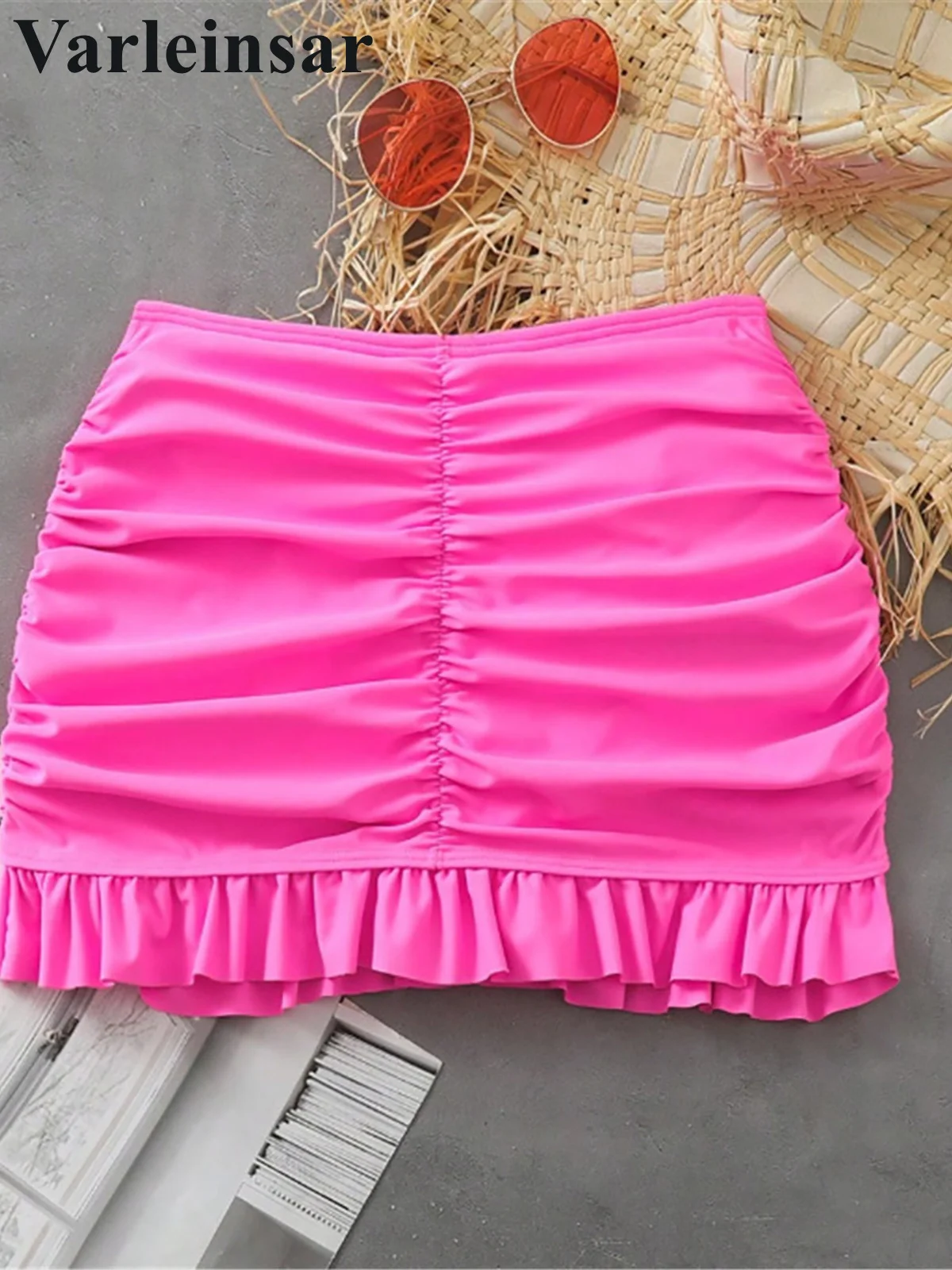 S - XL Ruffled Beach Skirt Beachwear Scrunch Butt Bikini Bottom Swim Brief Women Swimwear Female Bather Panties Underwear V6781 1