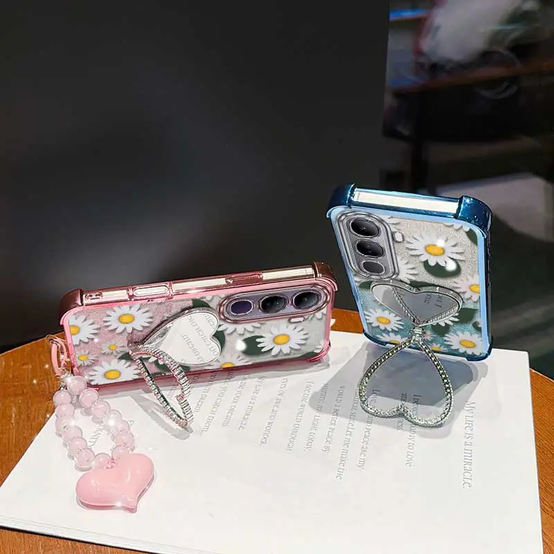 White Daisy Phone Case Set with Lanyard and Stand - 3-Piece Bundle