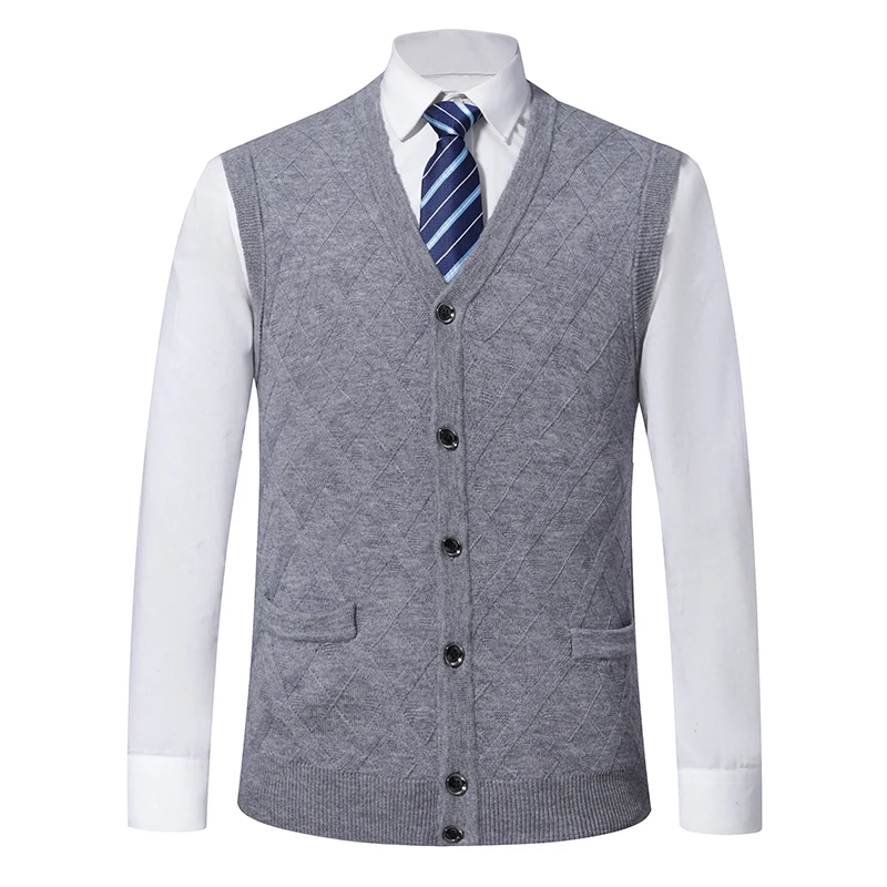 6% Wool Fashion Sleeveless Sweater For Mens Cardigan V Neck Slim Fit Jumpers Knitwear Warm Autumn Vest Casual Clothing Male_voghion.com