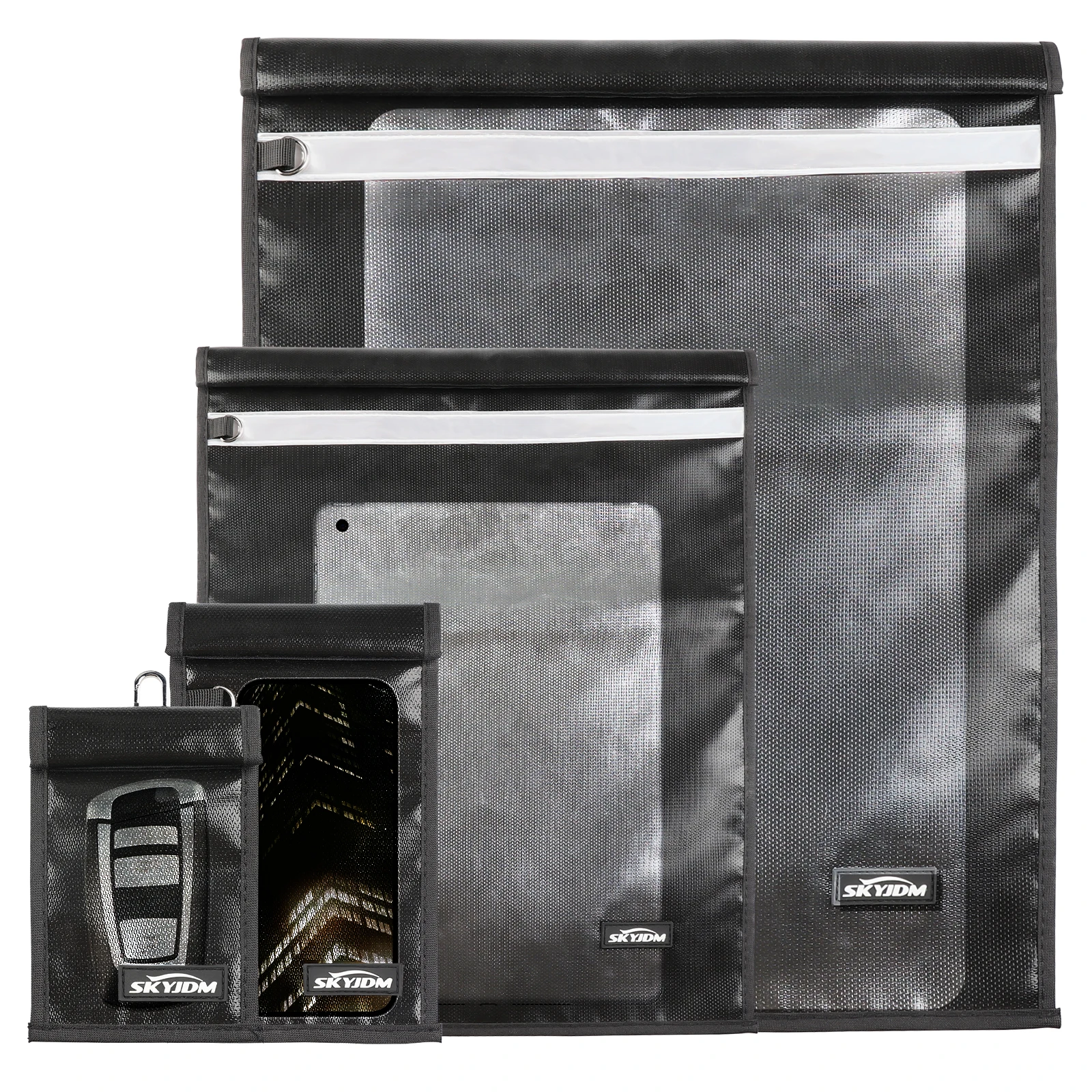 

4PCS Faraday Bags with Reflective Strip Faraday Cage for Phone Tablets Laptop Waterproof Fireproof Radiation Protection Bag