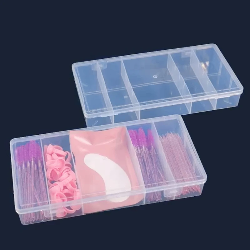 Eyelash Extension Tool Organizer Transparent Rectangular With Lid 5-Grid Vertical Glue Tweezer Holder Makeup Storage Box