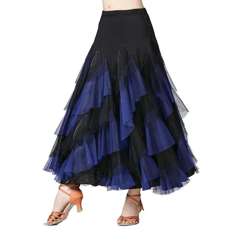 

Women Modern Dance Wear Waltz National Standard Long Skirt Splicing Big Hemlines Dancing Skirt Stage Practice Training Clothes