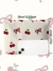 1pc，Pink bow patterned corduroy zipper makeup bag, lightweight and multifunctional makeup storage bag 3