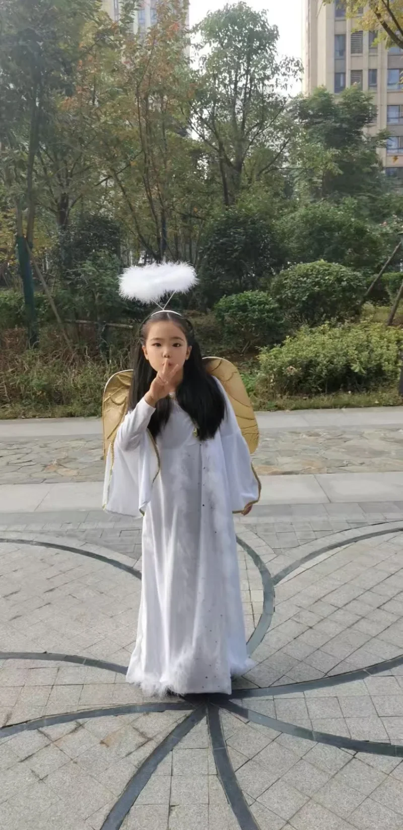 Kids Girl Angel Costume Party Fairy Costume for Children Stage Fancy Dress Anime Cosplay Clothing Golden Angel Wing Dress Outfit