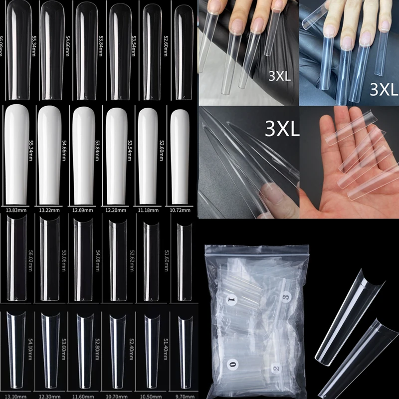 120 pz 3XL quadrato dritto Extra lungo copertura completa unghie finte acrilico artificiale punte per unghie finte stampa trasparente su strumento per Manicure per unghie