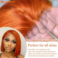 Perruque en cheveux humains couleur gingembre # Perruque Bob Courte Droite Colorée 350, Cheveux Humains, Perruques Frontales en Dentelle HD 13x4 Pré-Pluckées, 100% Cheveux Humains 2