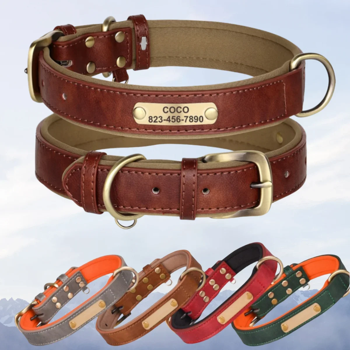 Customized Leather Dog Collar Leash Soft Padded Leather Collar For Small Medium Large Dogs Pug With Free Engraved Nameplate dog leash dog collar pet collar