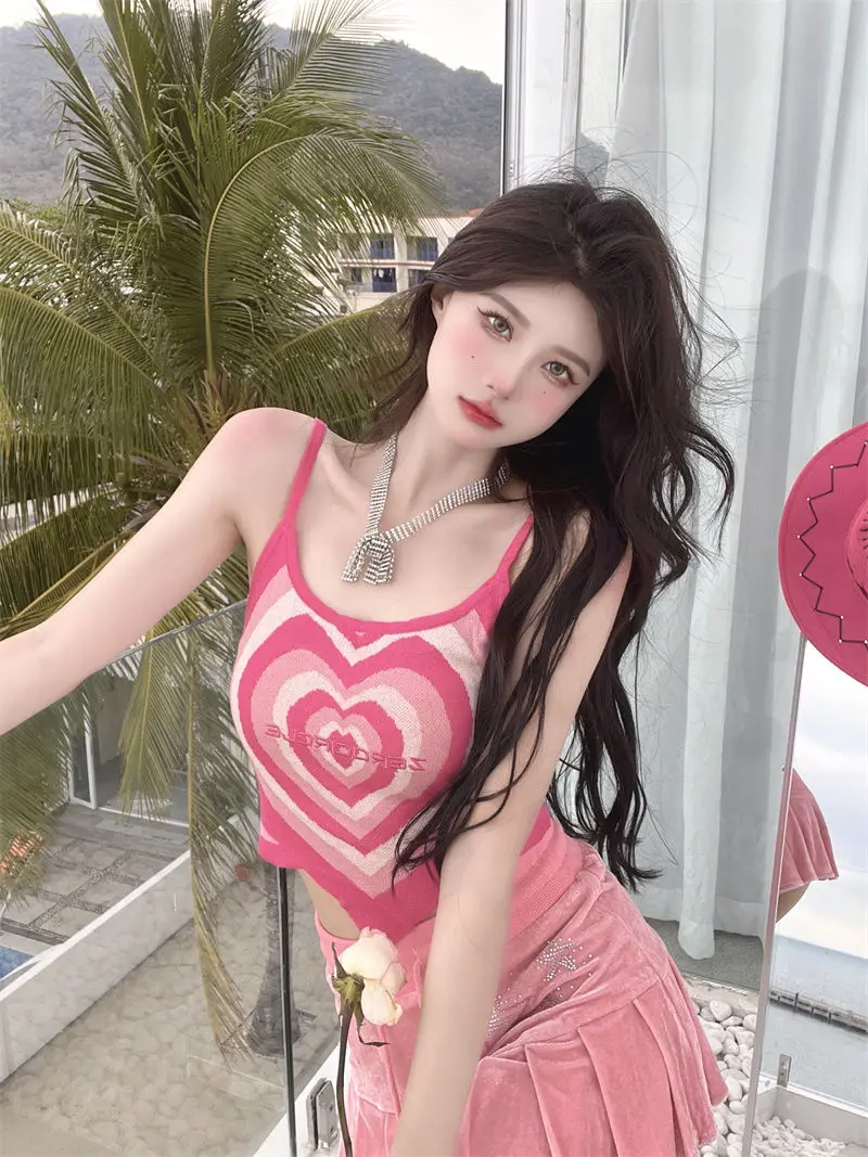 Top corto de punto con forma de corazón para mujer, camiseta sin mangas, camiseta sexy, top de tubo a la moda