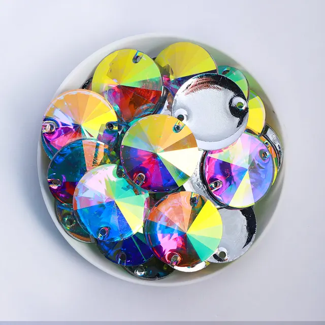 100Pcs Various Sizes Round Shape Resin Sew On Rhinestone Glitter Rivoli Crystal AB Stone for Diy Sewing Accessories Clothes