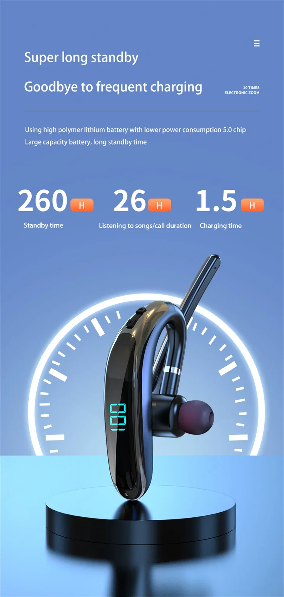 Wireless Headphones Single Ear Bluetooth Earphone With Microphon Noise Cancelling Talking Headset Busines Auriculares Driving