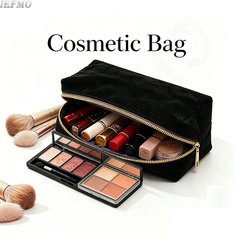 Travel Toiletry & Makeup Organizer - Portable Corduroy Bag with Large Capacity