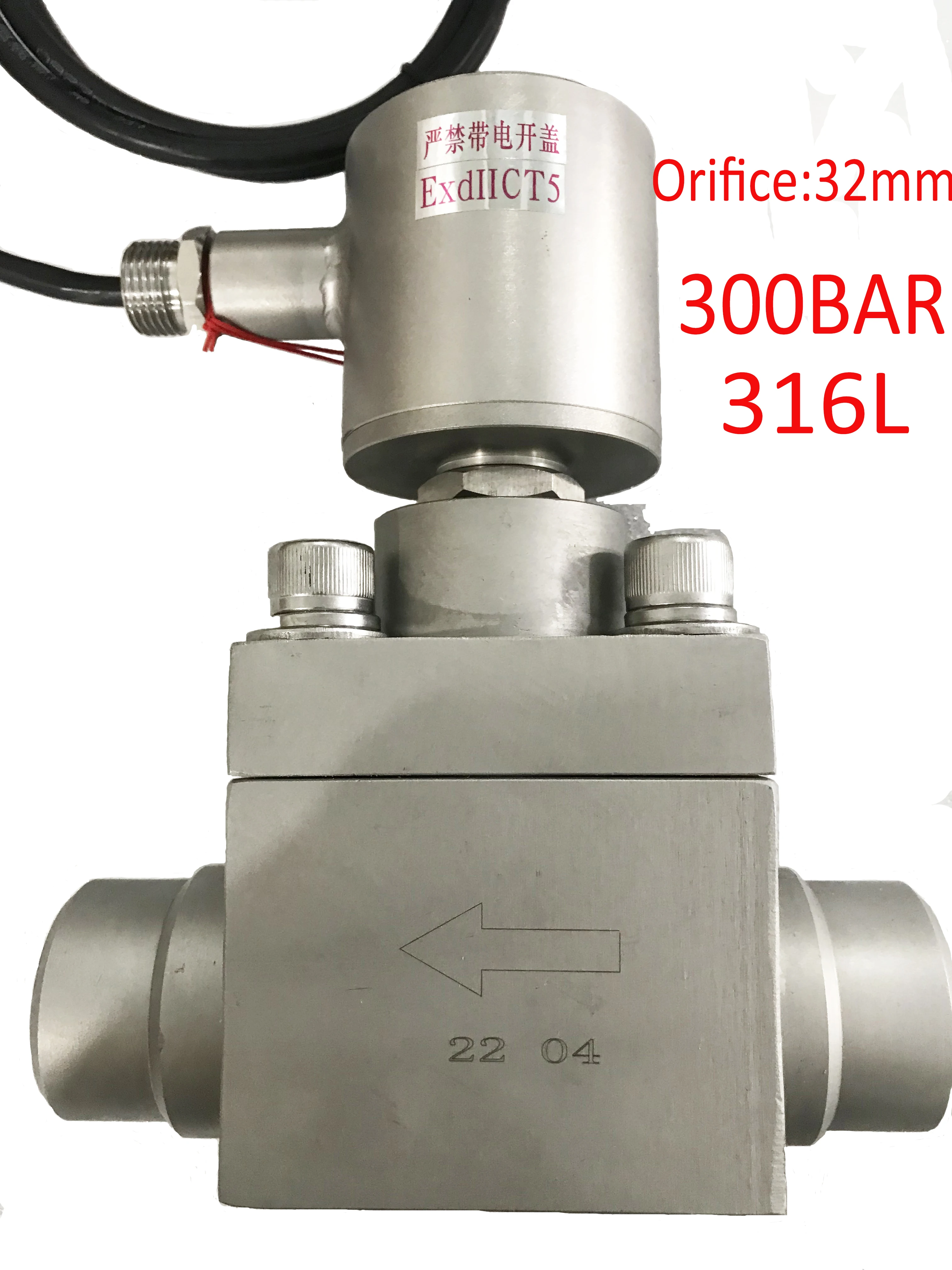 300bar 30MPa 2 way air solenoid valve 1 inch DC24V Orifice 32mm SS304