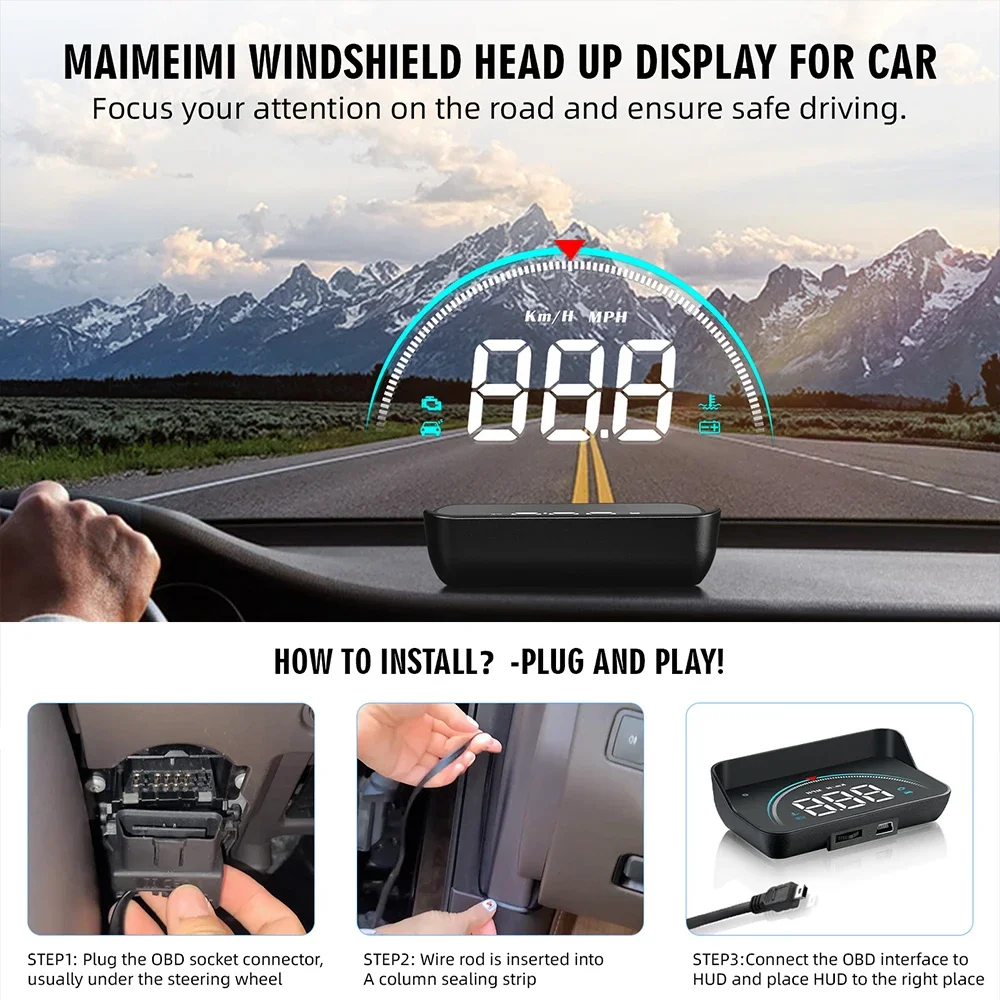OBD2 HUD Display Car Head Up Projector Overspeed Warning
