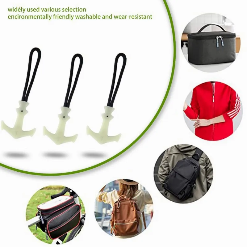 Luminous Zipper Ropes Puller Handle PVC Slider Head Zipper Pulls Extender Luggage Backpack Jackets Purses Handbag 1/3/6PCS