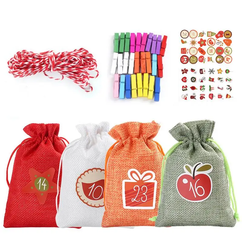 

24 шт., новогодние мешки с календарём и наклейками