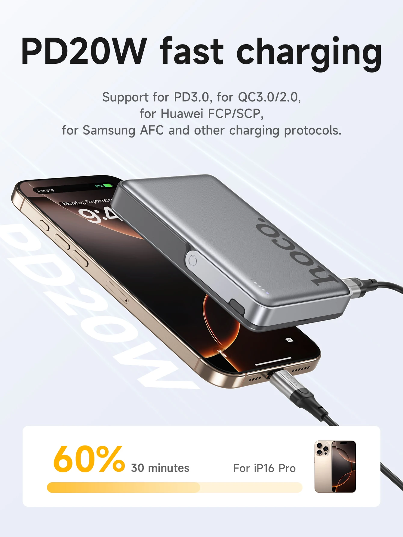 HOCO Q36A 10000mAh Magnetic Wireless Power Bank with Stand PD20W