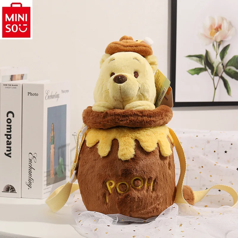 MINISO Disney Winnie Bear Cute High Quality Plush Handheld Crossbody Bag for Women's Fashion Storage Sweet Shoulder Bag