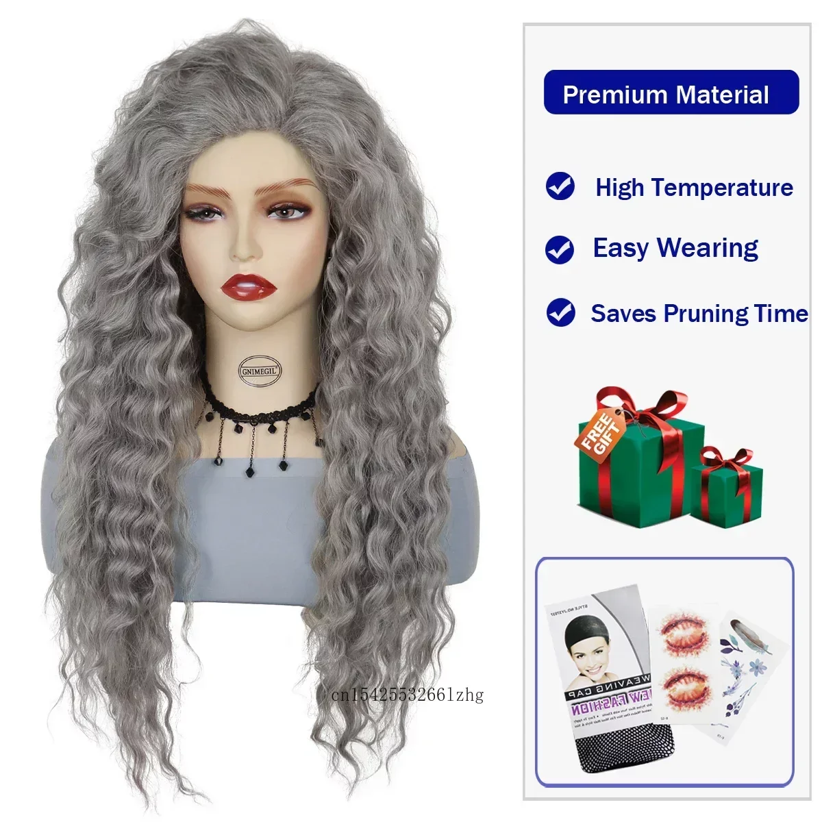 GNIMEGIL-Peluca de cabello sintético gris para mujer, cabellera larga con ondas de agua, Natural, esponjosa, rizada, para Cosplay, fiesta de Halloween, resistente al calor