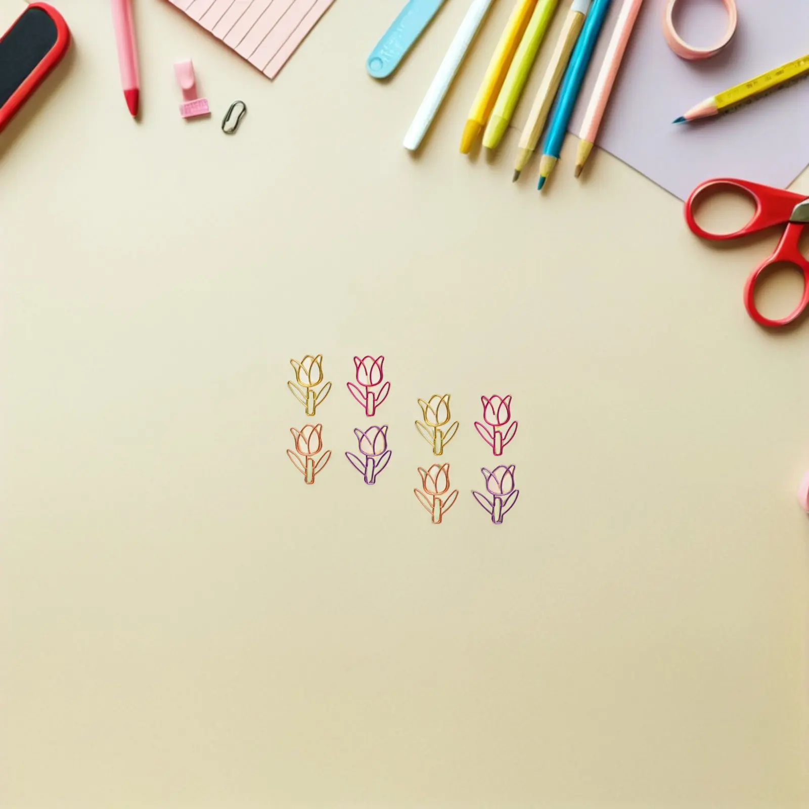 80Pcs 튤립 꽃 종이 클립 사무실 학교 용품을위한 귀여운 다채로운 금속 플래너 클립 장식 파일 조직