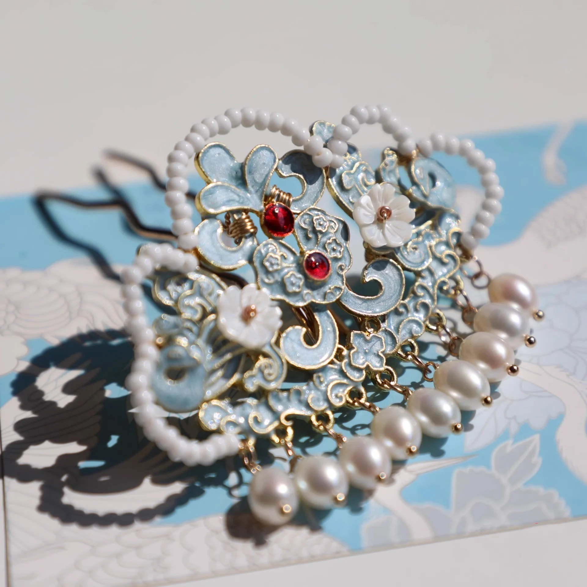 Blaue Perlen Haarkrone Und Entenschnabelclip Kopfschmuck_voghion.com