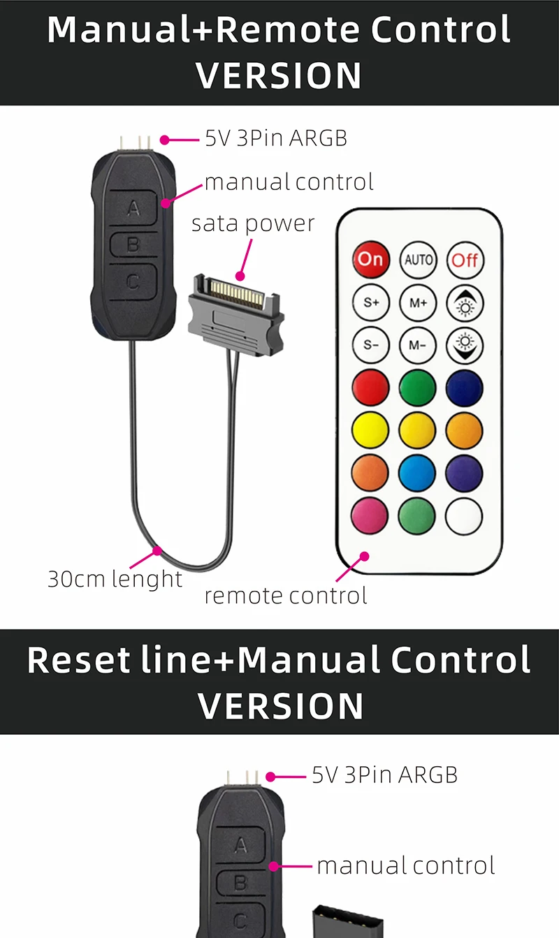 MINI ARGB Controller 5V3PIN to SATA Light Regulator with Remote For PC case fans
