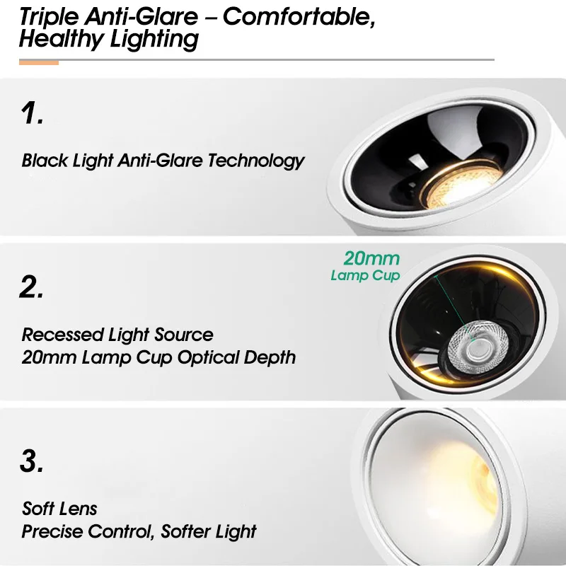 LED Downlight Surface Mounted Ultra Thin Adjustable Angle 7W 220V Ceiling Spotlights Anti Glare for Living Room Study Home Decor