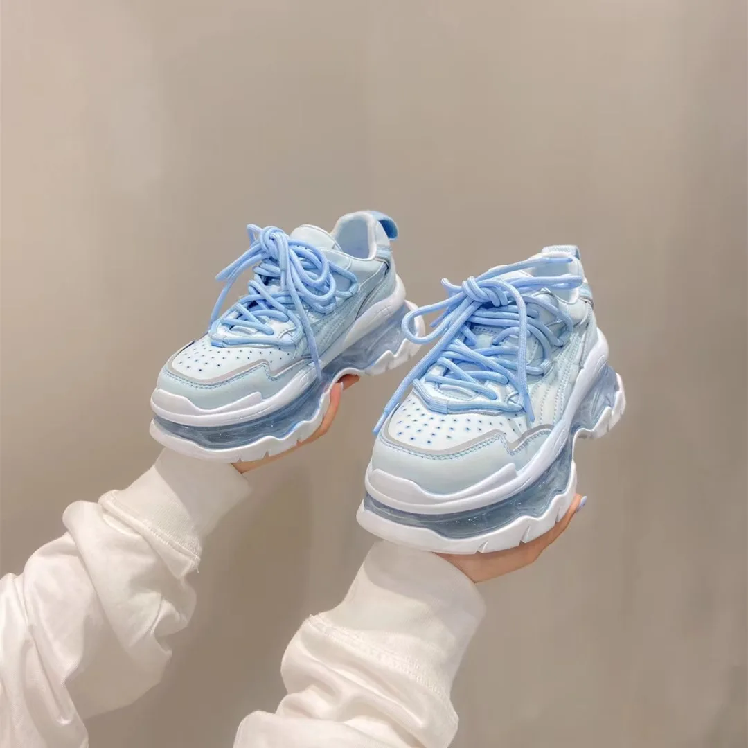 White Shoes Air Cushion Sneakers Women Spring Autumn Leisure Sports Shoes Girls Thick Soles Height Increasing Board