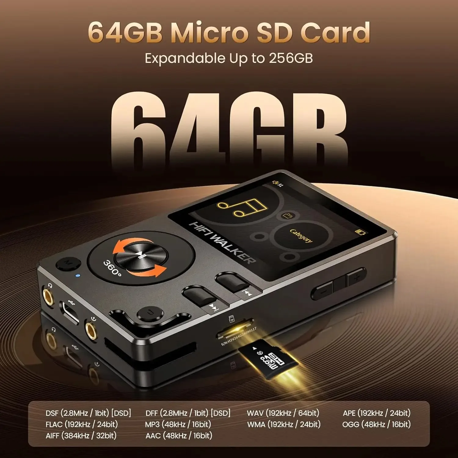 エフィかる♪ミュージック　Hi-Res AUDIO PLAYER 64GB Hifi Walker H2 Hi-Res MP3 Music Player Bluetooth with 64GB