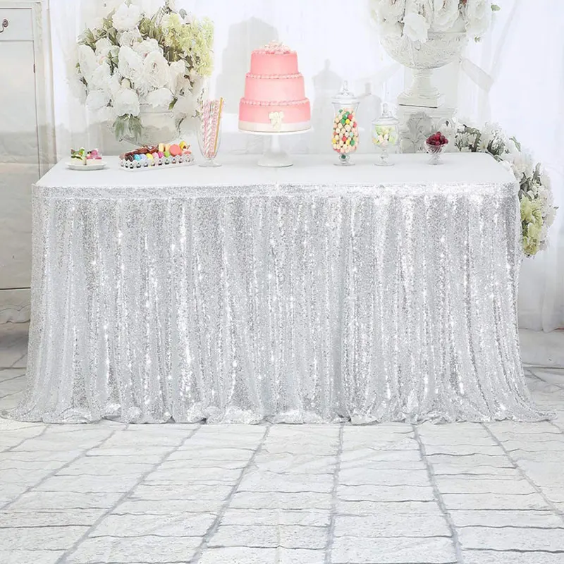 Rectangular Table Skirt Table Cover Glitter Sequin Skirt For Wedding Christmas Birthday Party Accessories Home Decoration