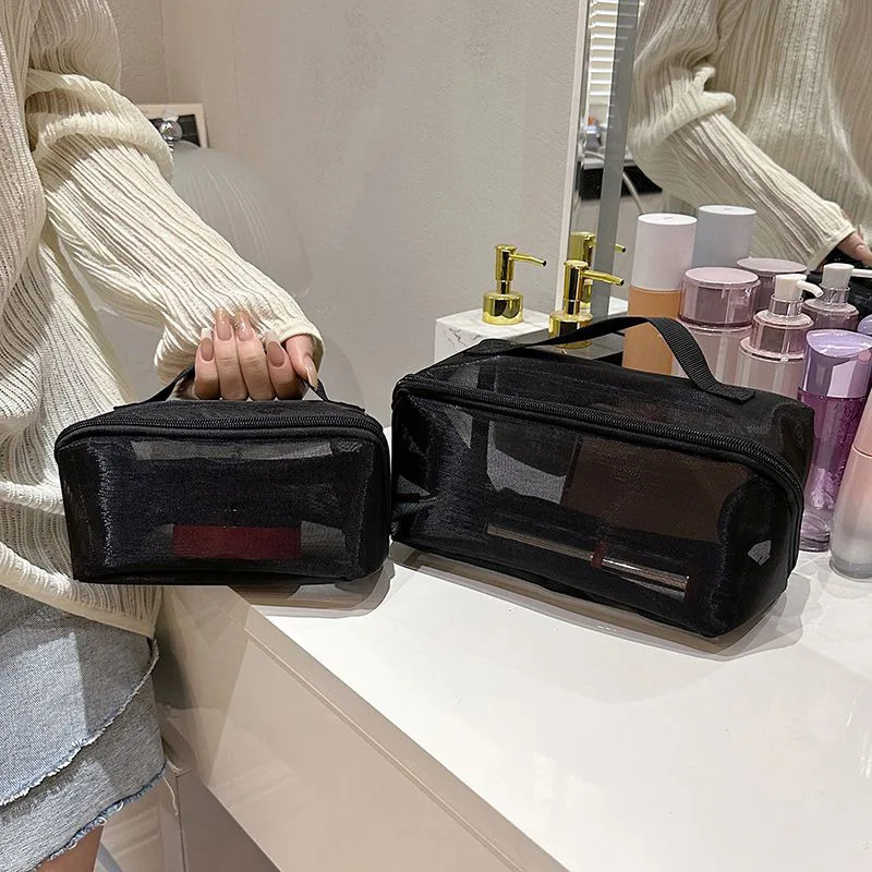Large Capacity Mesh Clear Cosmetic Bag Portable Travel Toiletry