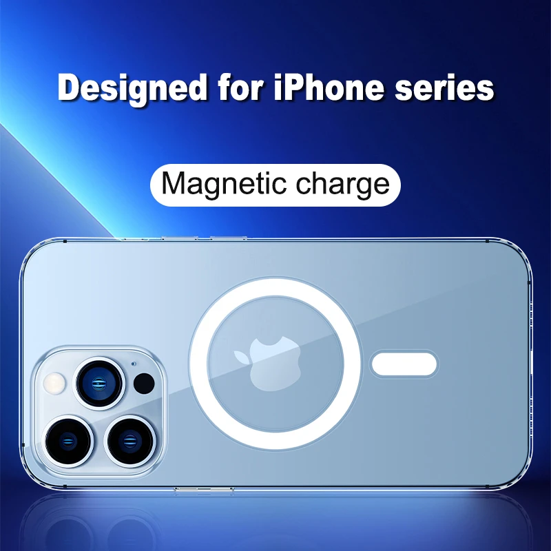 Original Transparent Magnet Case for iPhone 13 12 11 X XS XR Pro Max 8 Plus SE 2022 Magsafing Support Wireless Charging Cover