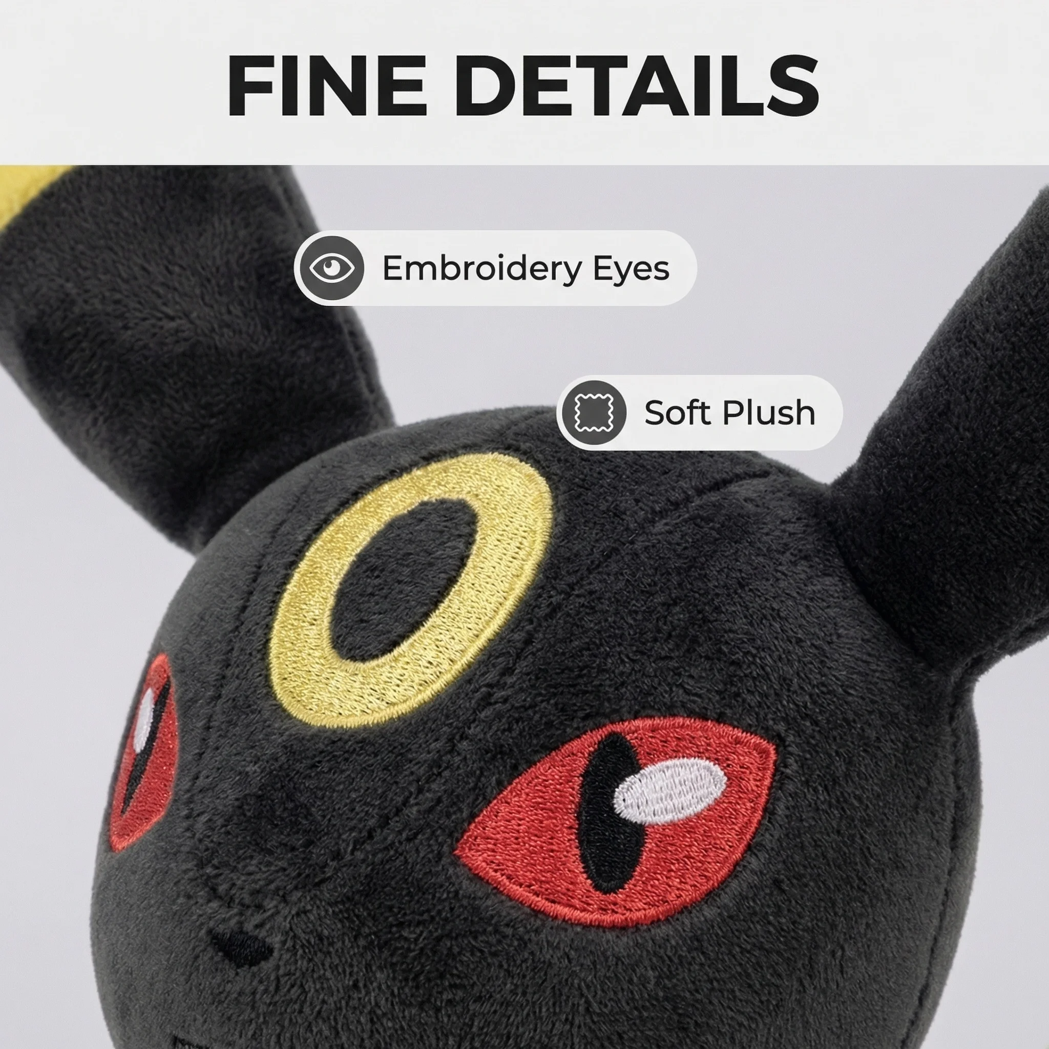 Pokemon Umbreon Plüschtier - Weiches Stofftier Authentische Eevee-Evolution Figur Perfektes Sammlerstück Geschenk für Kinder und Pokemon-Fans – Detail 9