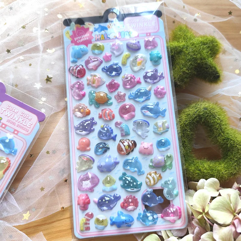 1 pc/4 pcs Cute Marine Fish Shark 3D Relief Stickers Scrapbooking Diy Journal Cute Stationery Sticker School Gift