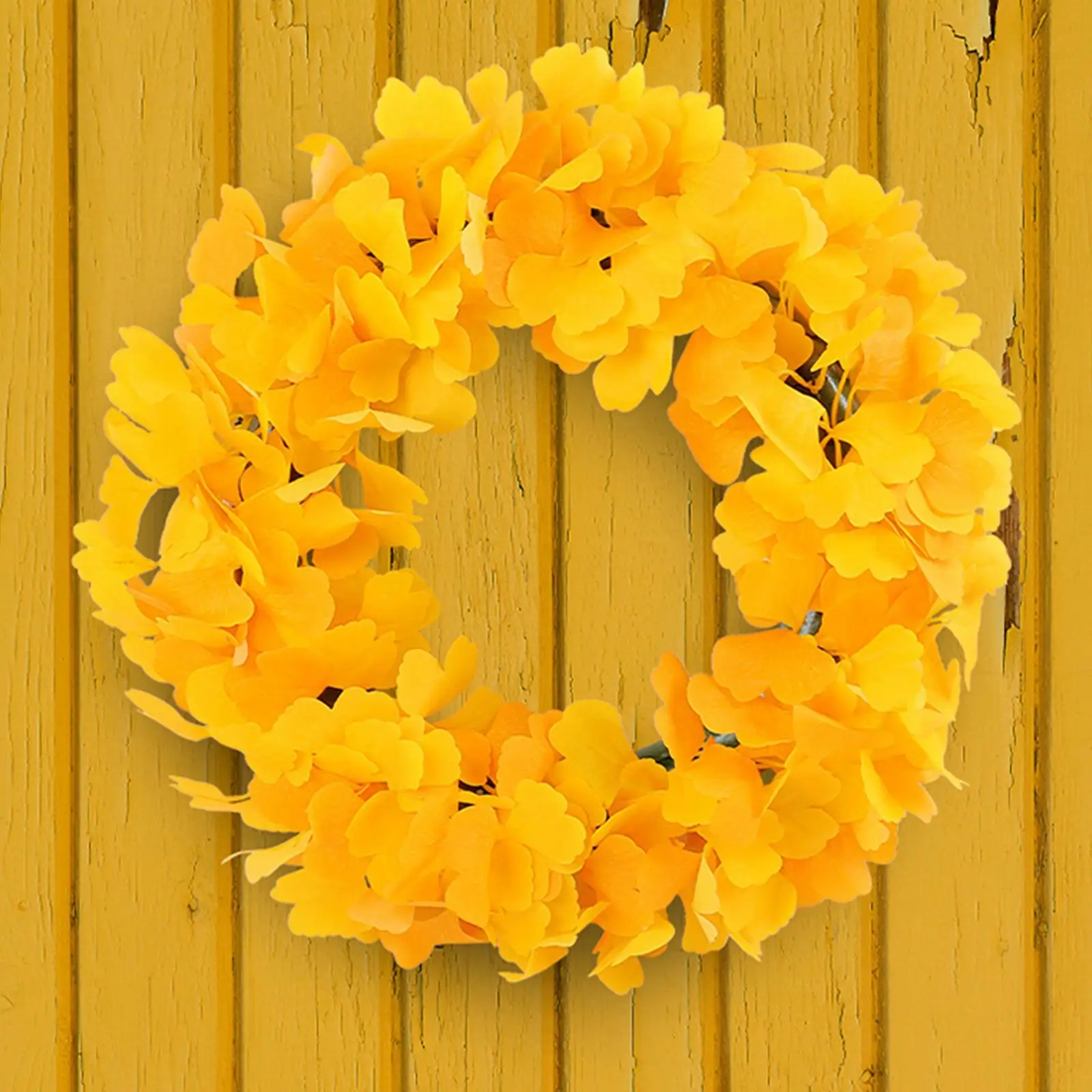 Ginkgo Leaves Fall Wreath Thanksgiving Wreath Realistic Autumn Wreath Wall Hanging Ornament for Halloween Holiday Home Decor