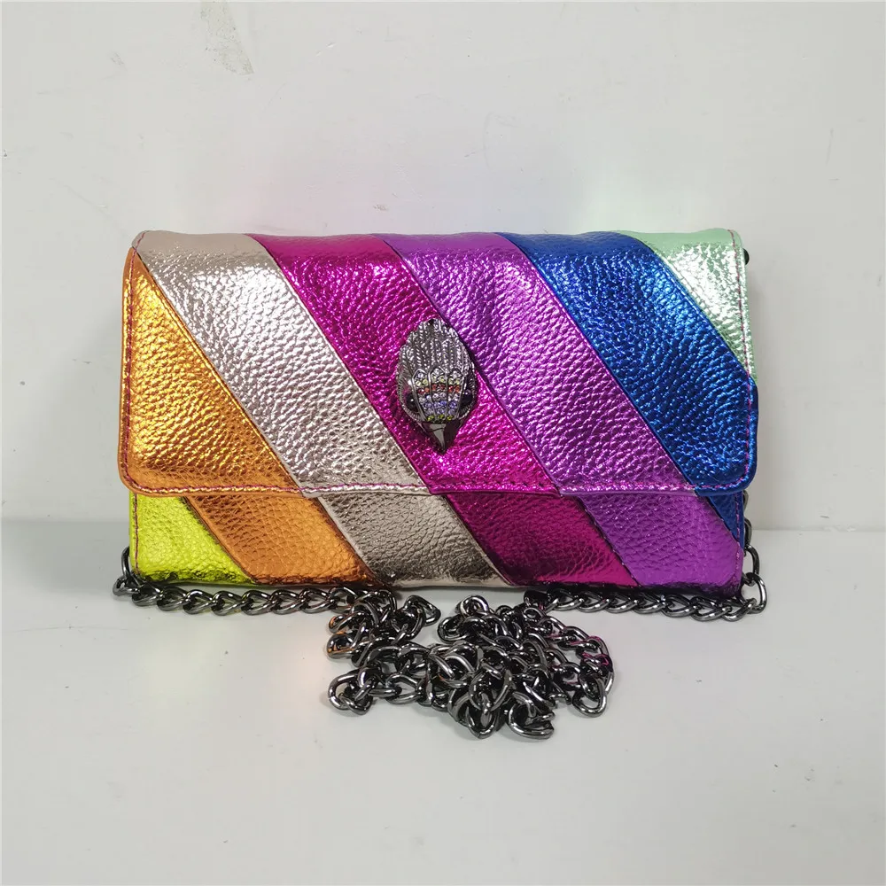 

High Quality Rainbow Handbag Clutch Bag Eagle Head Women Crossbody Bag Colorful PU Leather Party Shoulder Evening Bag