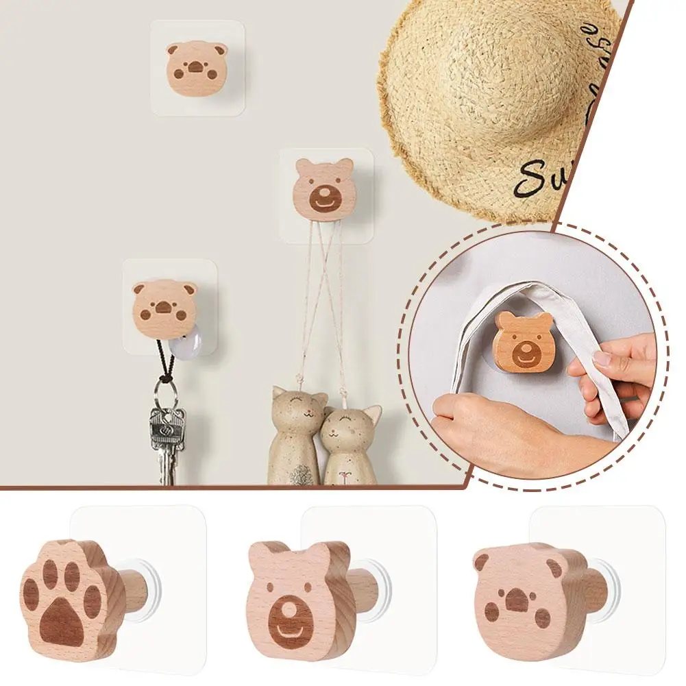 

Hook Without Punching Holes Solid Wood Coat And Hat Foyer Children's Wooden Bedroom Hook Cute Room H6A7