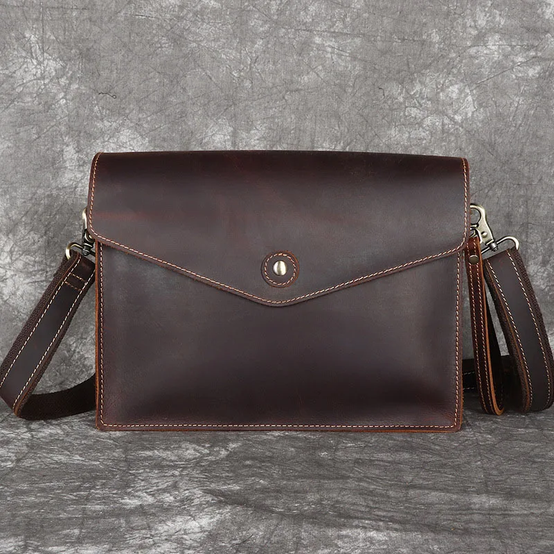 

AETOO New Crazy Horse skin men's cross-body one shoulder bag leather men's bag horizontal retro personality first layer cow ski