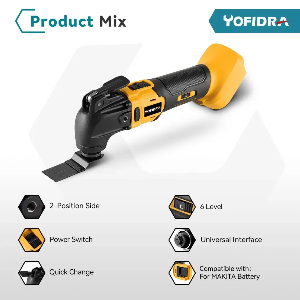 Yofidra Brushless Oscillating Multi-Tool Cordless Variable Trimming Shovel Woodworking Home DIY Tool For Makita 18V Battery